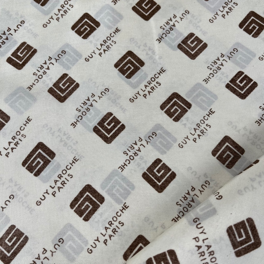 VTG Guy Laroche Paris Fabric Piece Brown Logo Design Sewing Craft Material 2yd